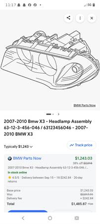 07' - 11' BMW X3 OE levý světlomet komplet, Import USA — Foto 1