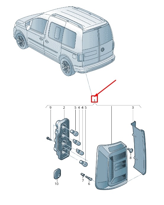 VW Caddy Iv Sa Mk6 světlomet Zadní Levá Lhd 2k1945095r, Auf Lager in der EU — Foto 1