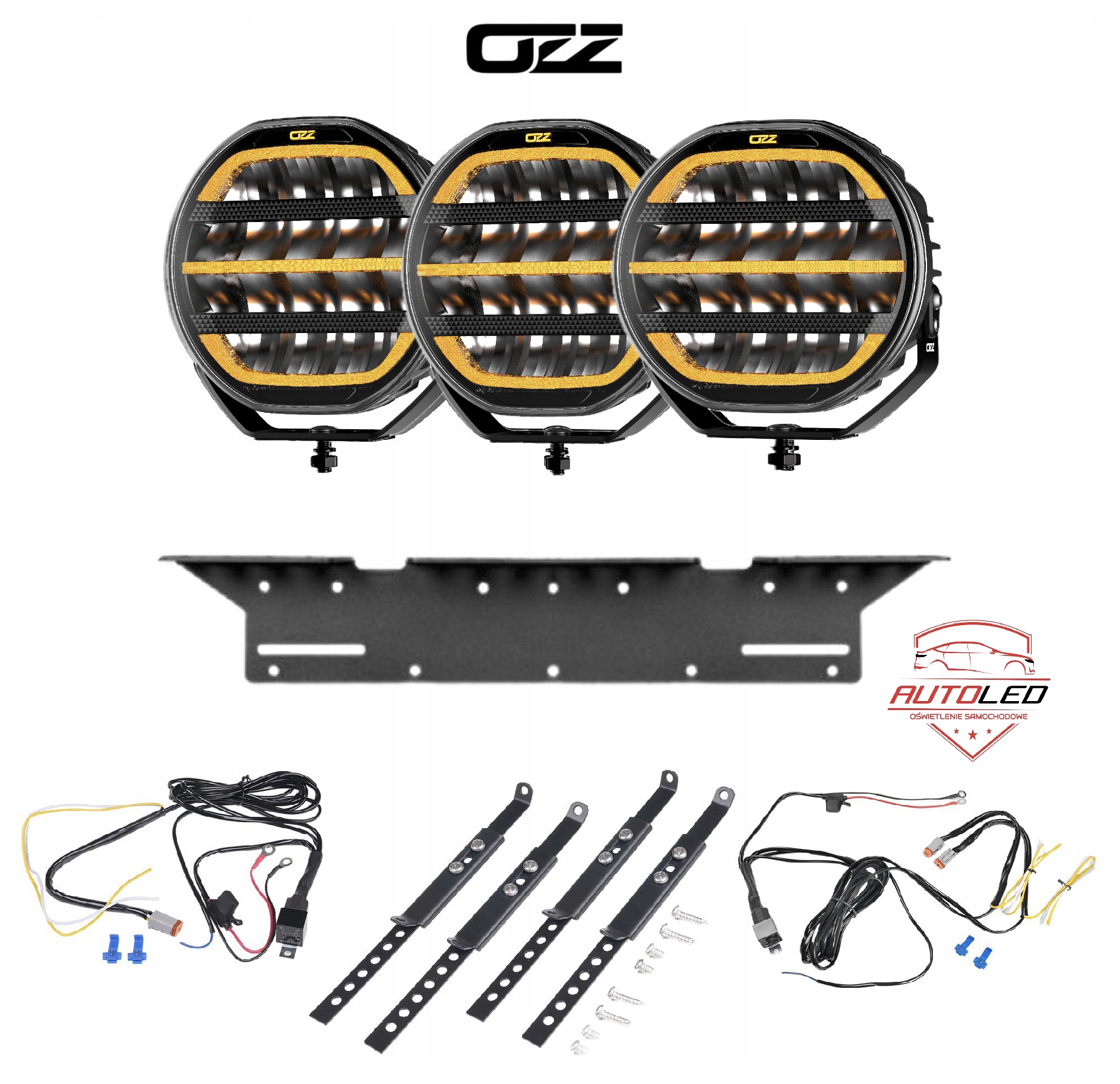 3x světlomet LED OZZ XR2 P9 Black 9" 10600 lm ECE R112 držák + instalacja, schwarz, Auf Lager in der EU — Foto 1