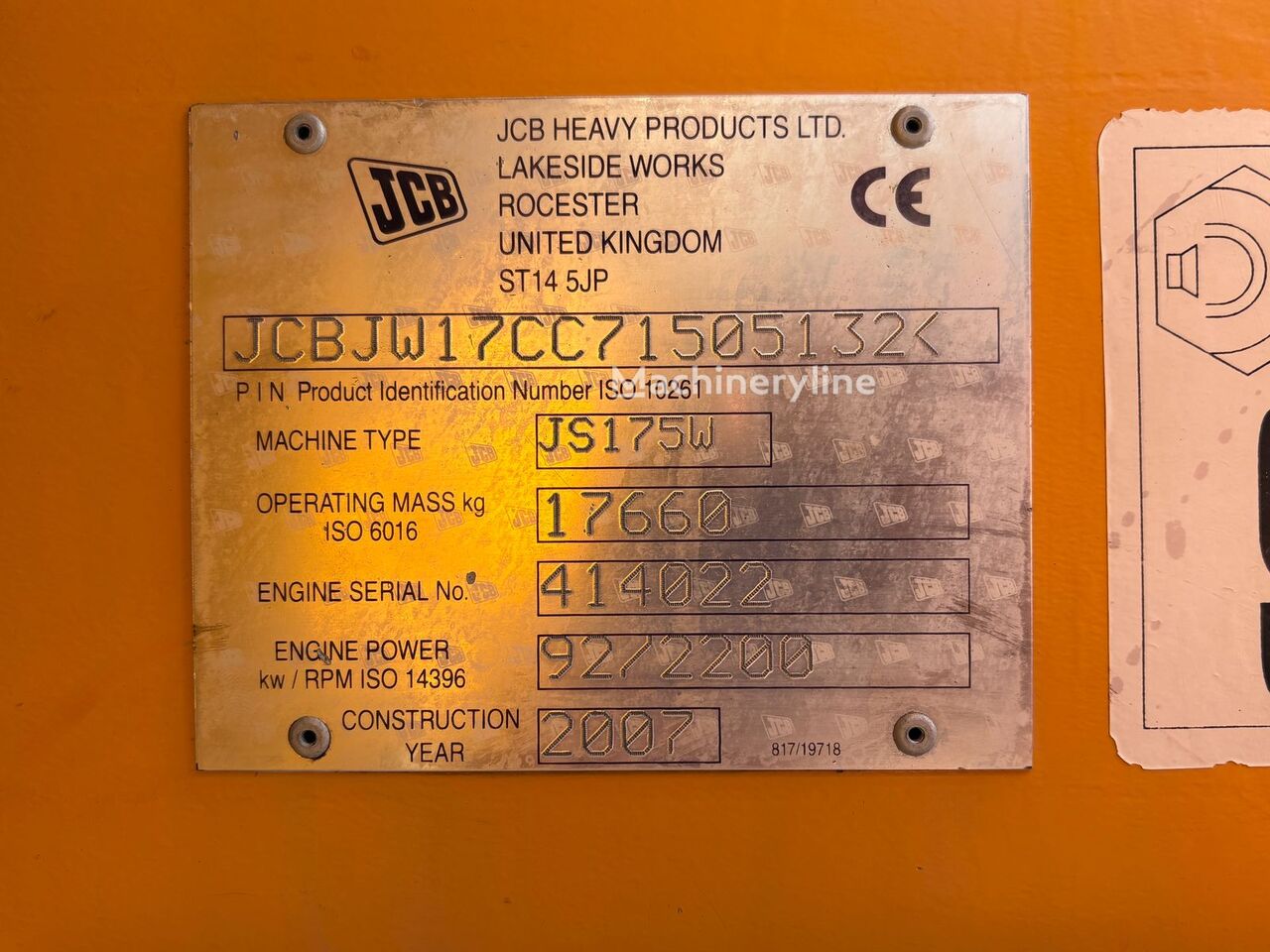 2007 JCB JS175W, Import Auf Lager in der EU — Foto 9 z 10